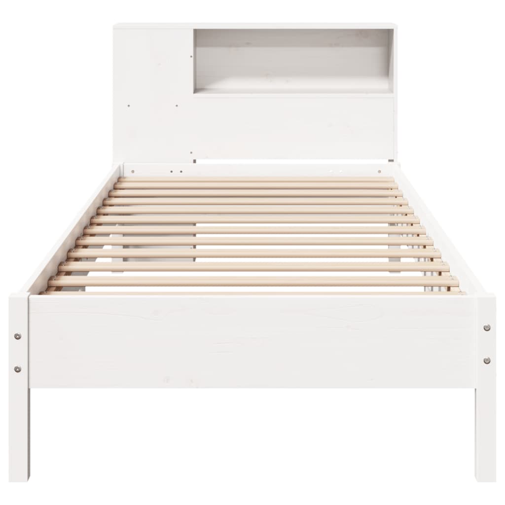 Seng med bokhylle uten madrass hvit 75x190 cm heltre furu