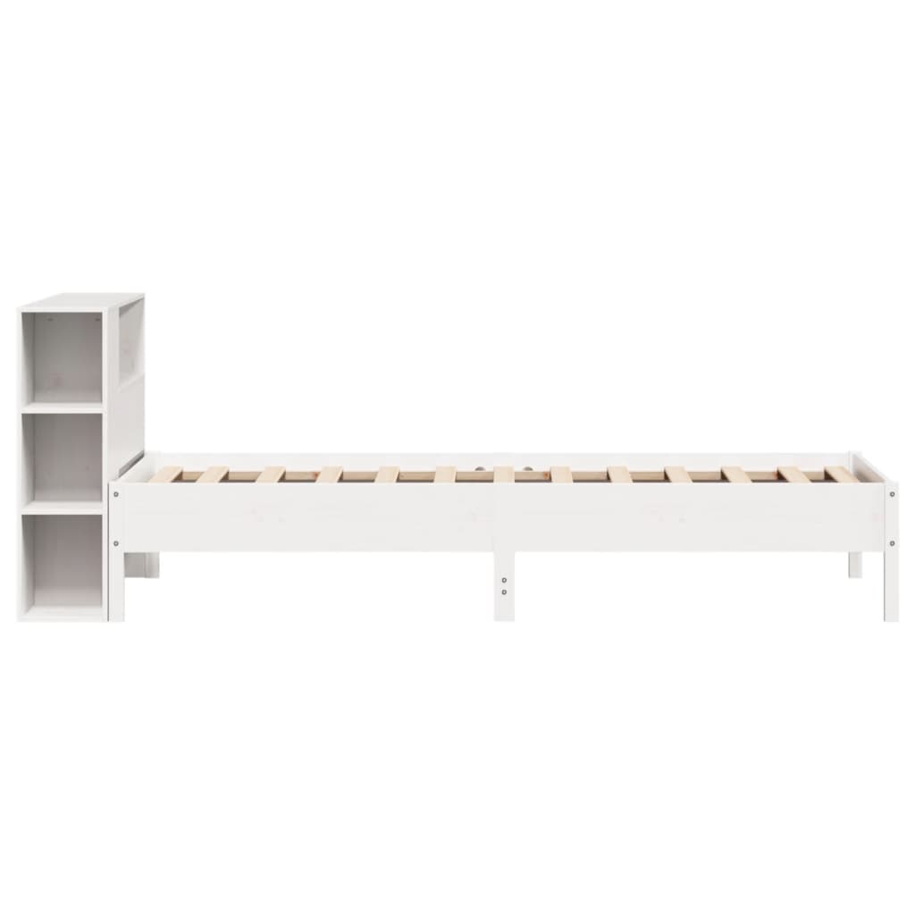 Seng med bokhylle uten madrass hvit 75x190 cm heltre furu