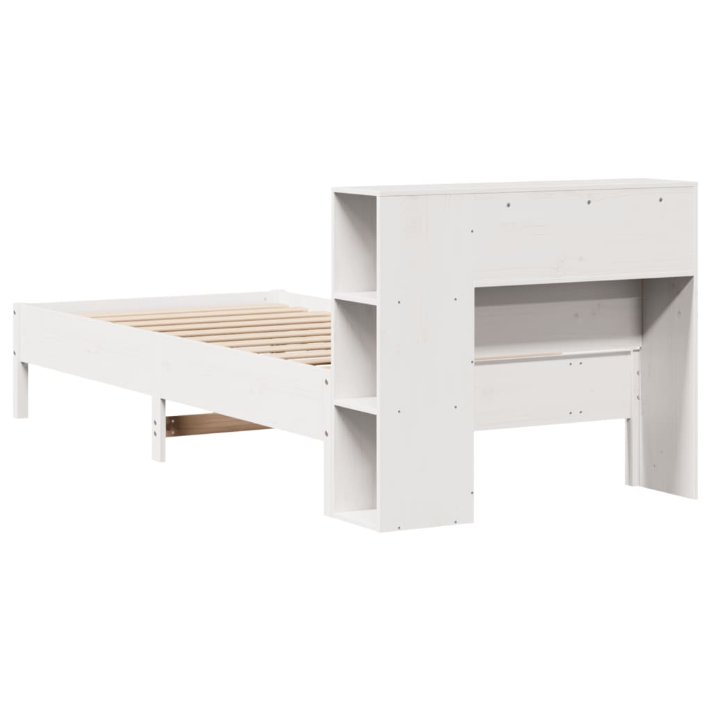 Seng med bokhylle uten madrass hvit 75x190 cm heltre furu