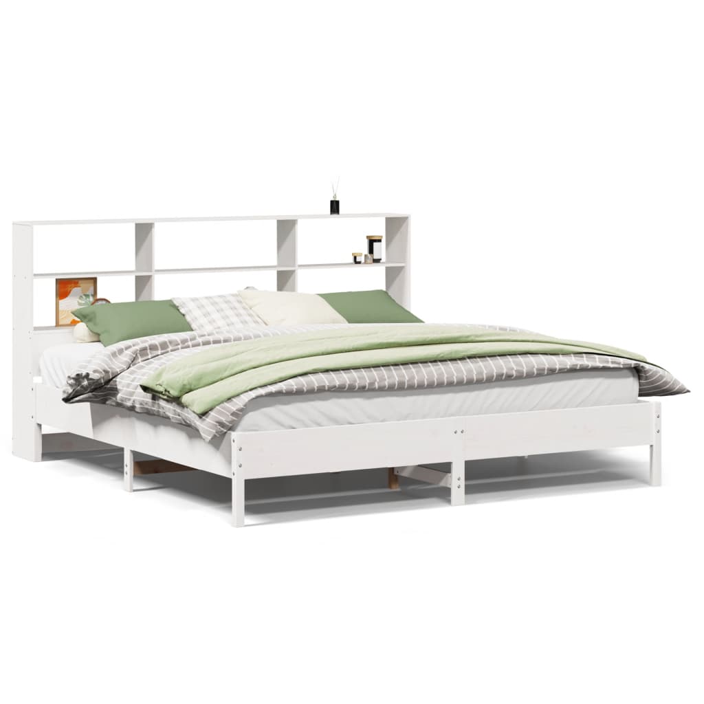 Seng med bokhylle uten madrass hvit 180x200 cm heltre furu