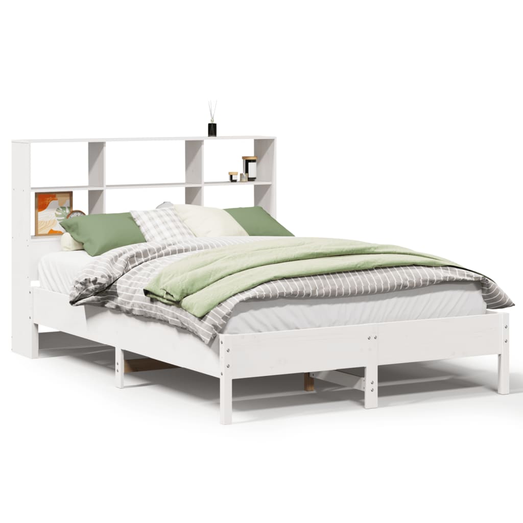 Seng med bokhylle uten madrass hvit 160x200 cm heltre furu