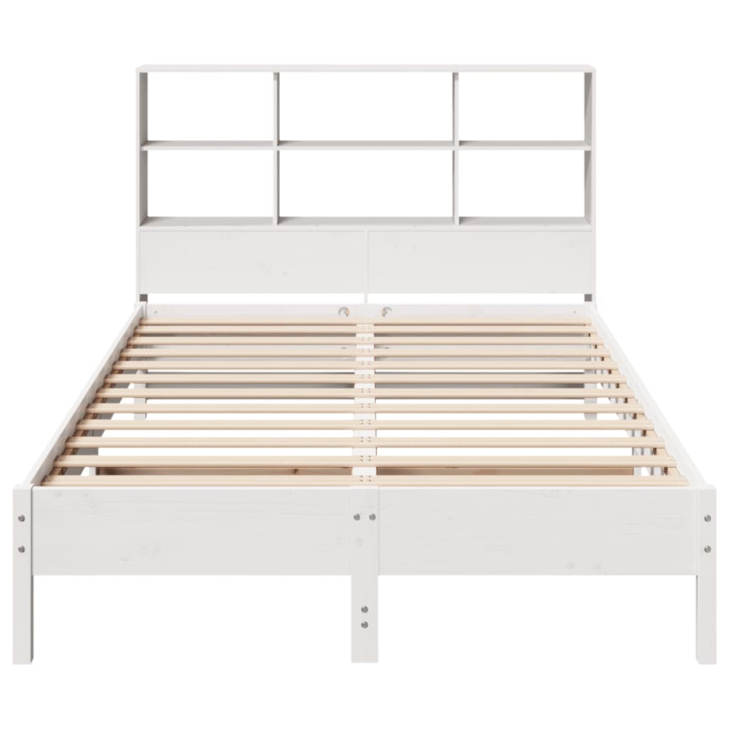 Seng med bokhylle uten madrass hvit 160x200 cm heltre furu