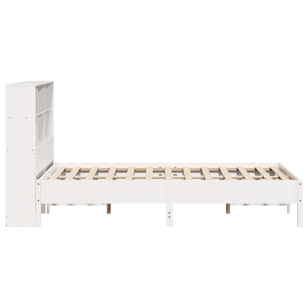 Seng med bokhylle uten madrass hvit 160x200 cm heltre furu