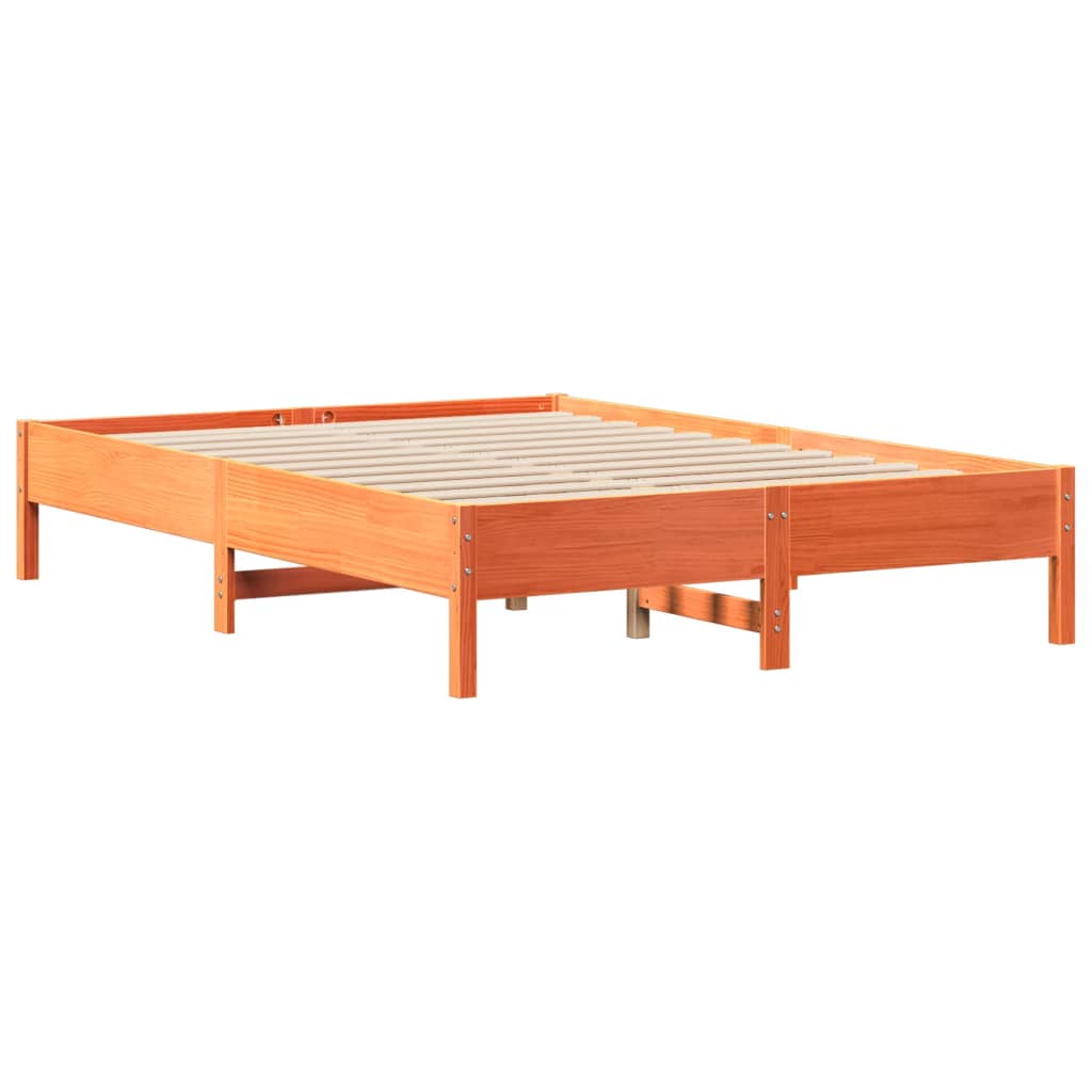 Seng med bokhylle uten madrass voksbrun 160x200 cm heltre furu