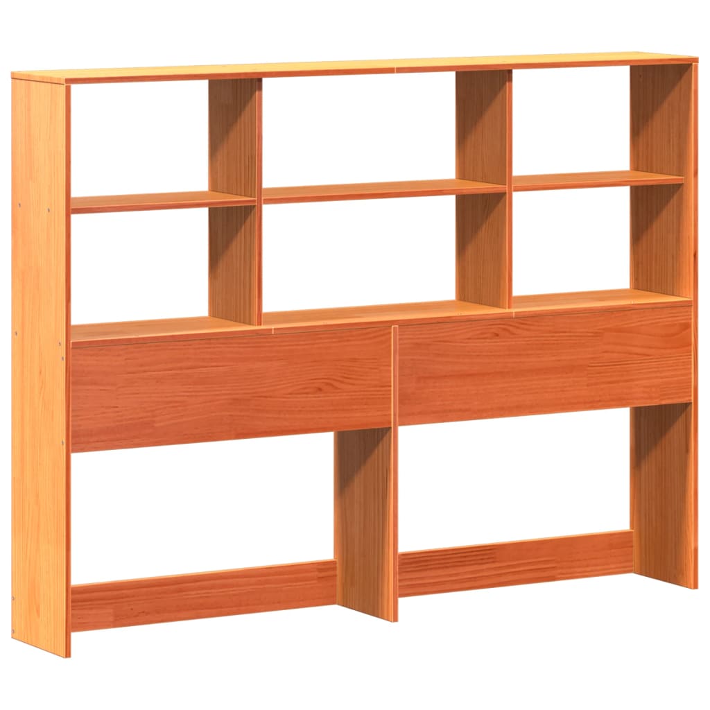 Seng med bokhylle uten madrass voksbrun 135x190 cm heltre furu