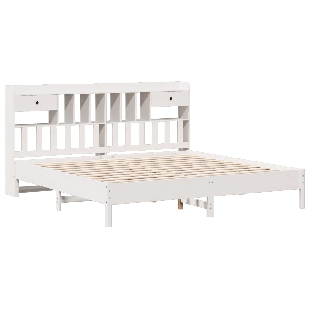 Seng med bokhylle uten madrass hvit 180x200 cm heltre furu