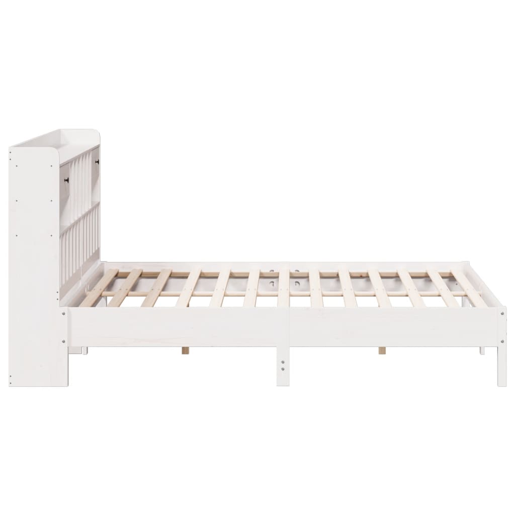 Seng med bokhylle uten madrass hvit 180x200 cm heltre furu