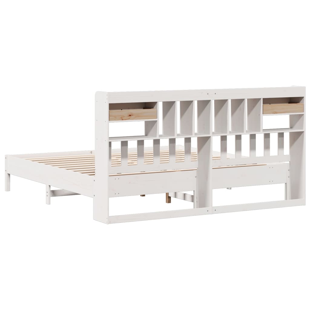 Seng med bokhylle uten madrass hvit 180x200 cm heltre furu