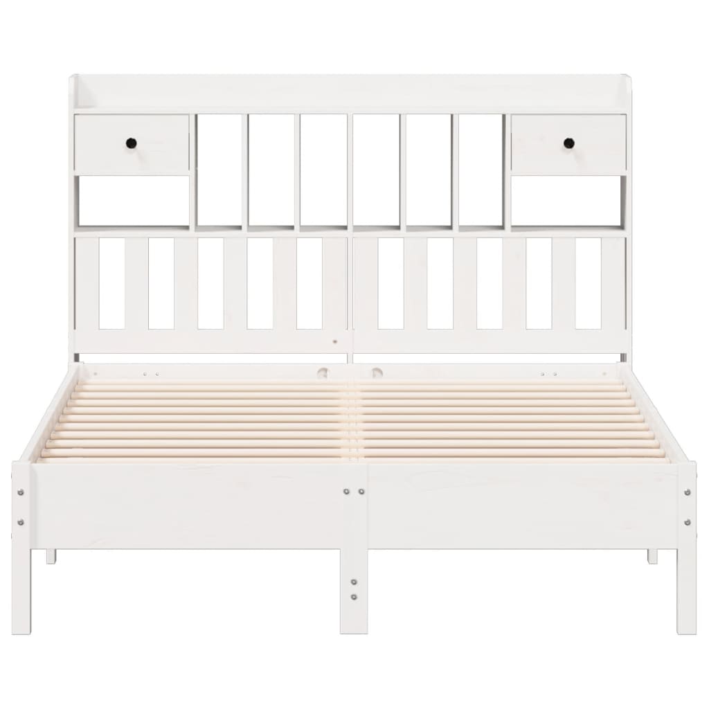 Seng med bokhylle uten madrass hvit 160x200 cm heltre furu