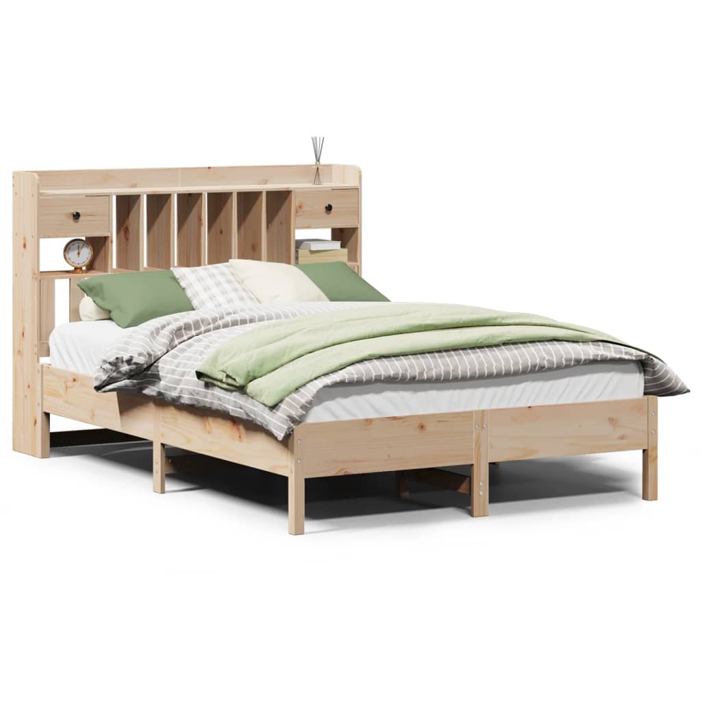 Seng med bokhylle uten madrass 140x200 cm heltre furu