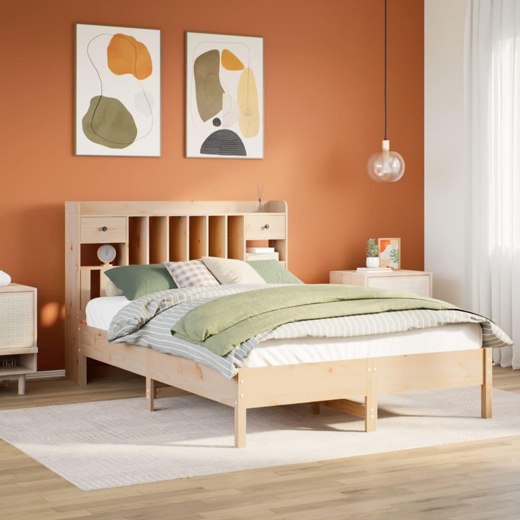 Seng med bokhylle uten madrass 140x200 cm heltre furu