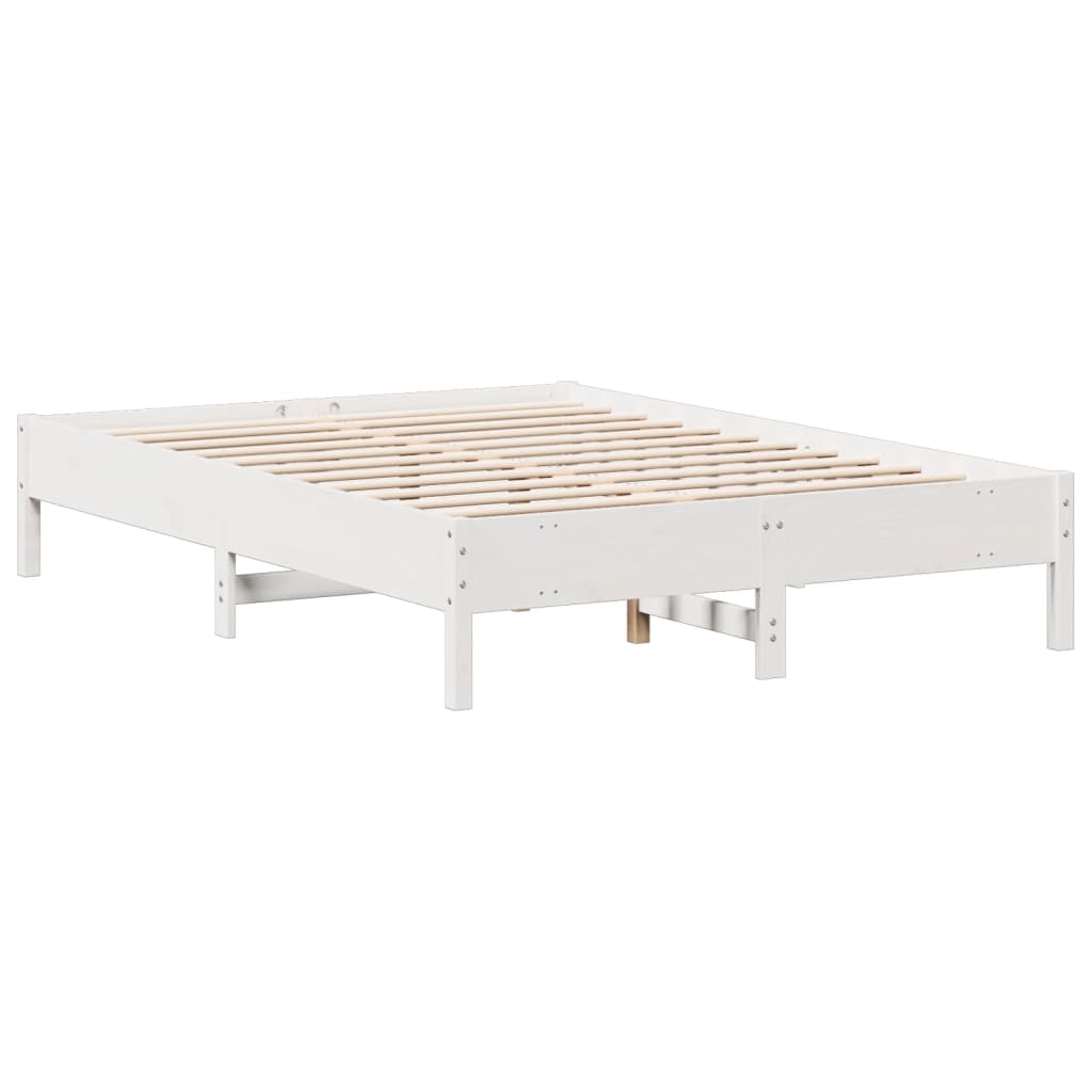 Seng med bokhylle uten madrass hvit 140x200 cm heltre furu