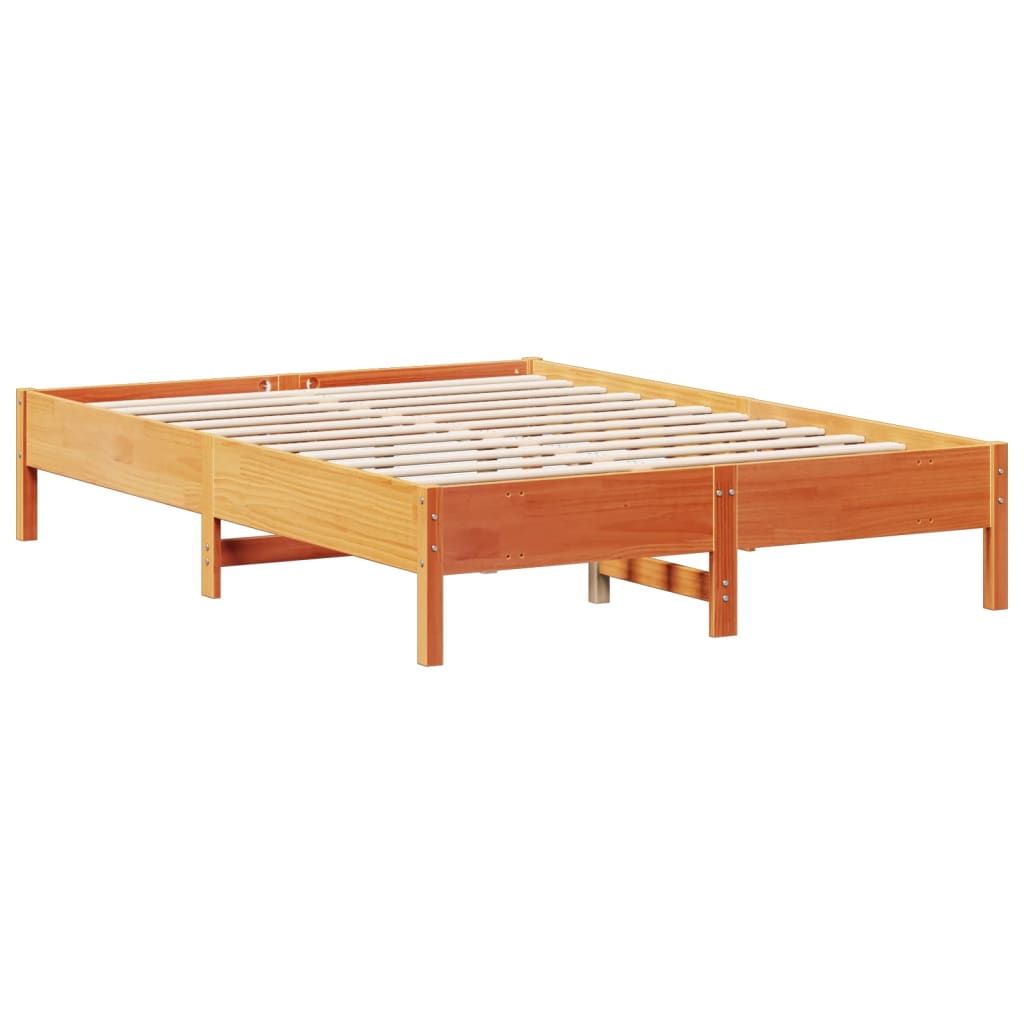 Seng med bokhylle uten madrass voksbrun 140x200 cm heltre furu