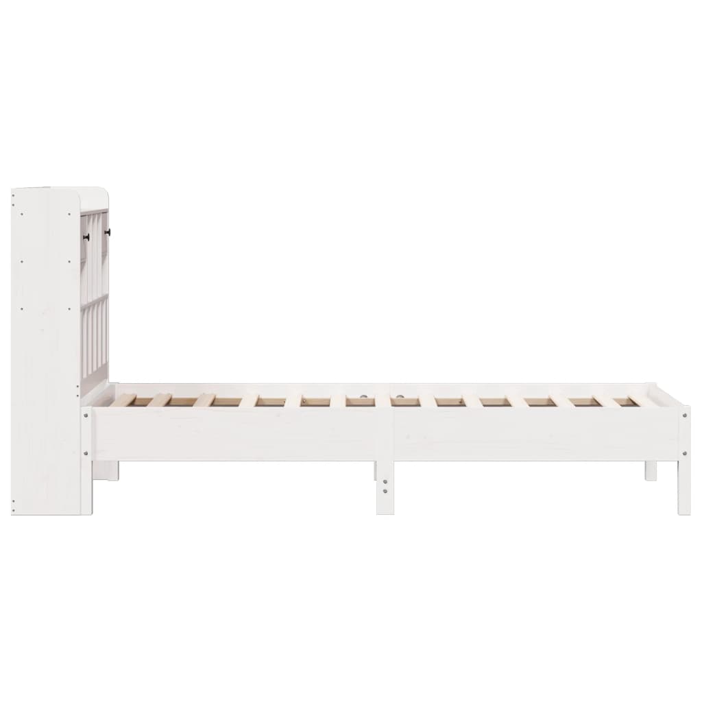 Seng med bokhylle uten madrass hvit 90x200 cm heltre furu