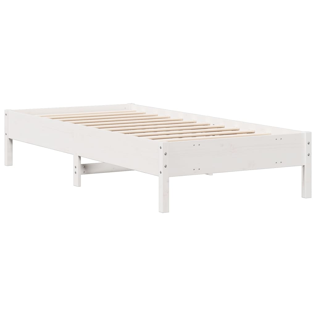 Seng med bokhylle uten madrass hvit 90x200 cm heltre furu