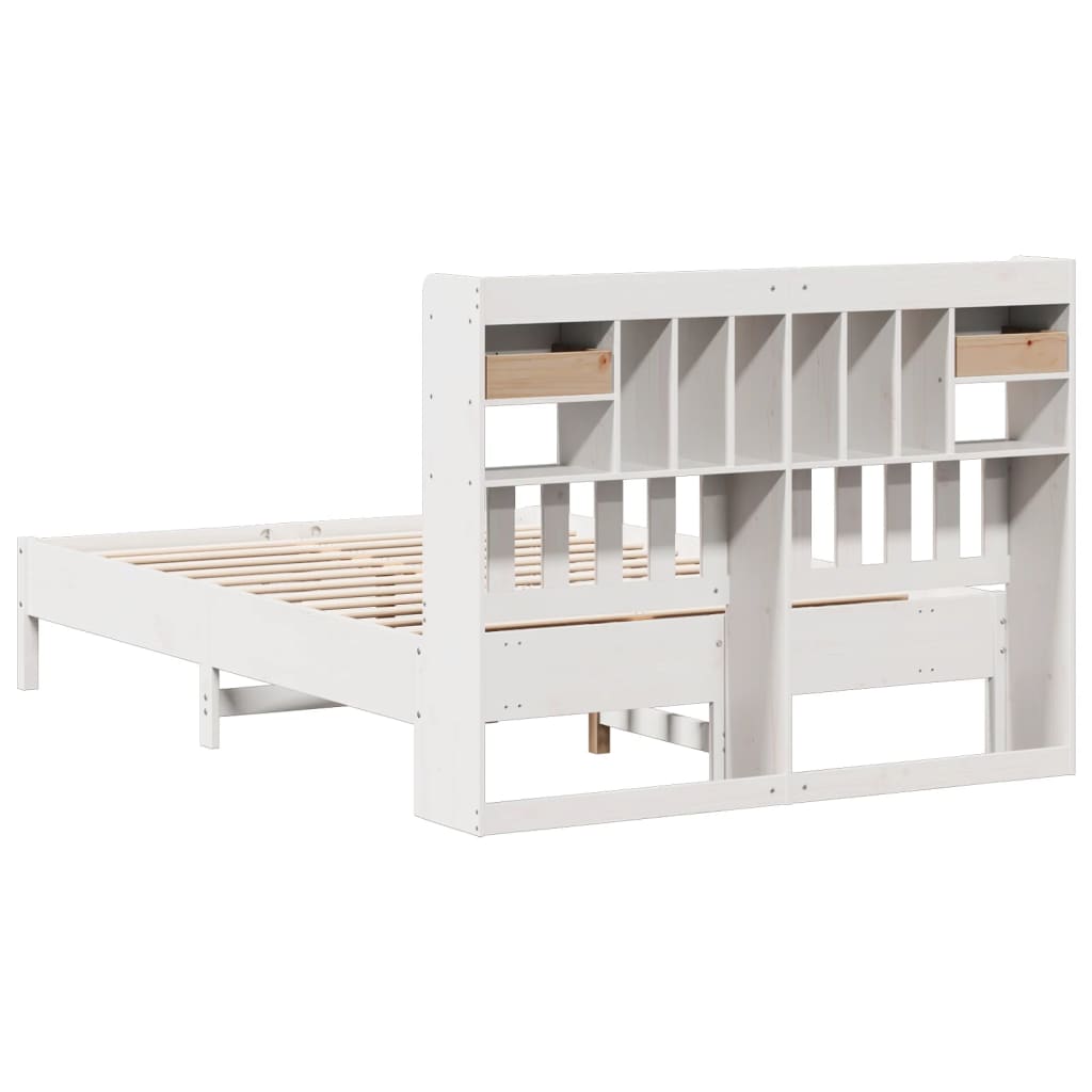 Seng med bokhylle uten madrass hvit 140x190 cm heltre furu