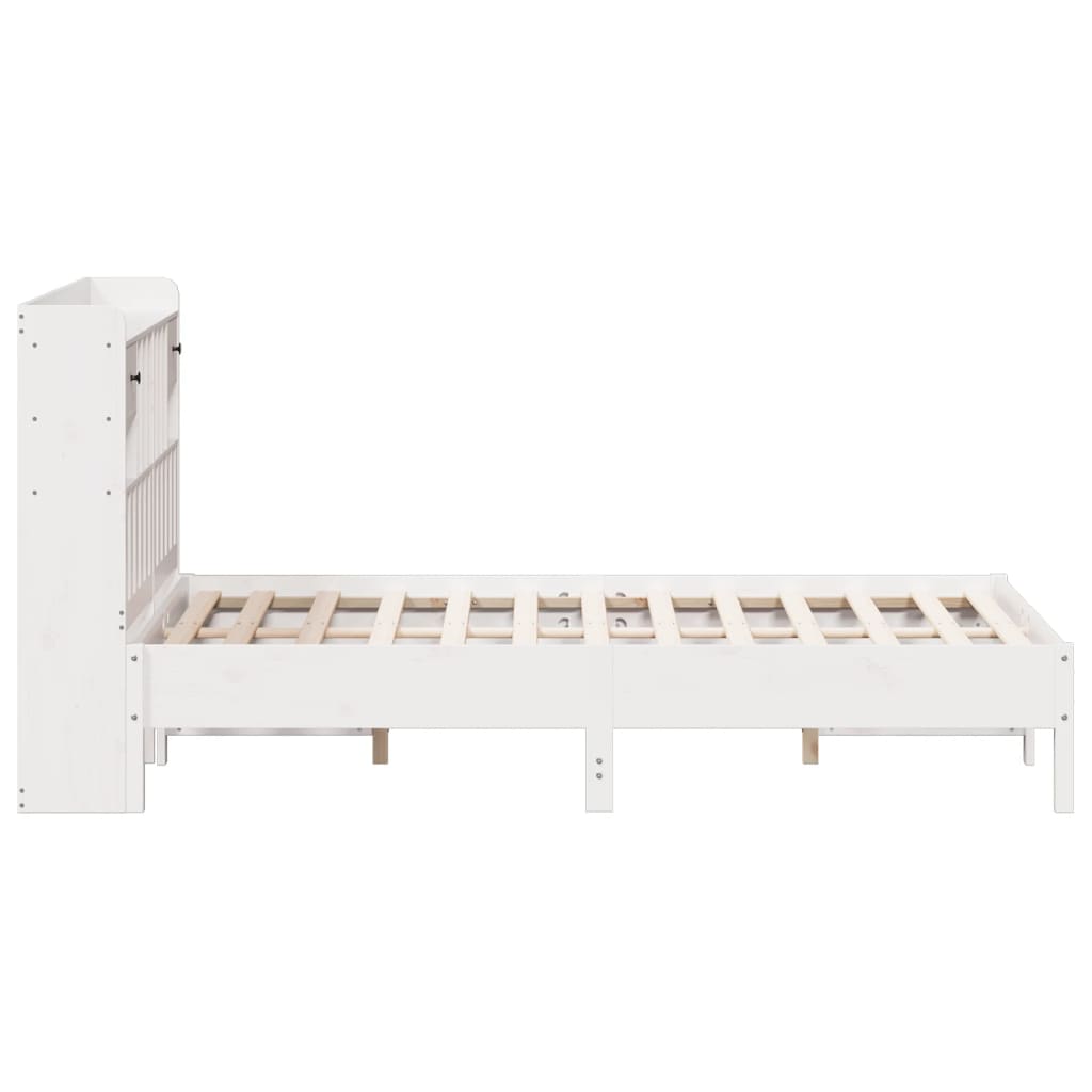 Seng med bokhylle uten madrass hvit 135x190 cm heltre furu