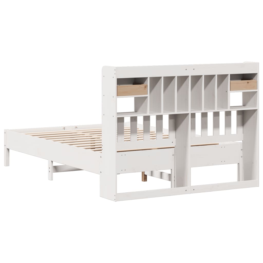 Seng med bokhylle uten madrass hvit 135x190 cm heltre furu