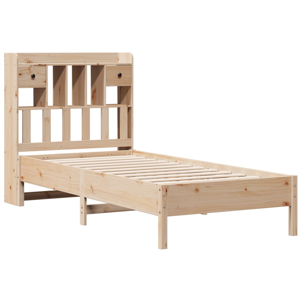 Seng med bokhylle uten madrass 75x190 cm heltre furu