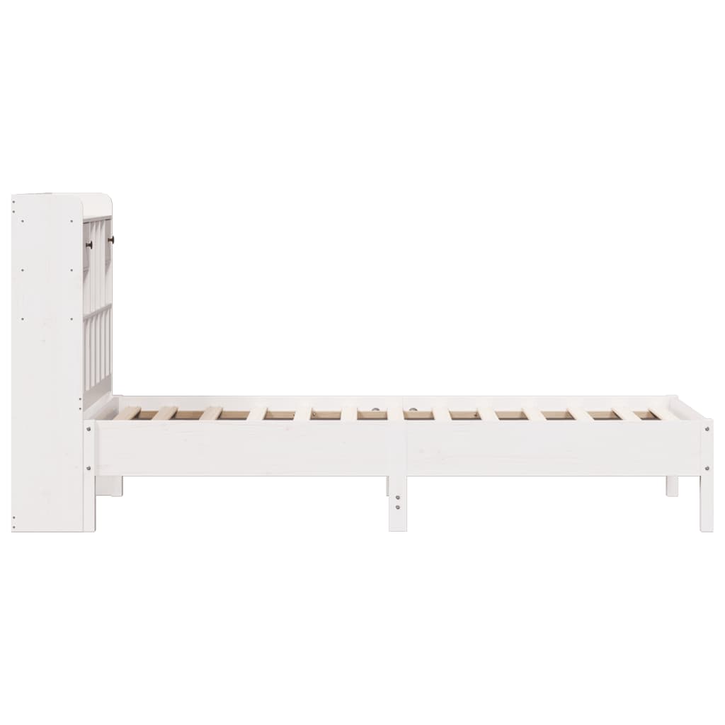 Seng med bokhylle uten madrass hvit 75x190 cm heltre furu