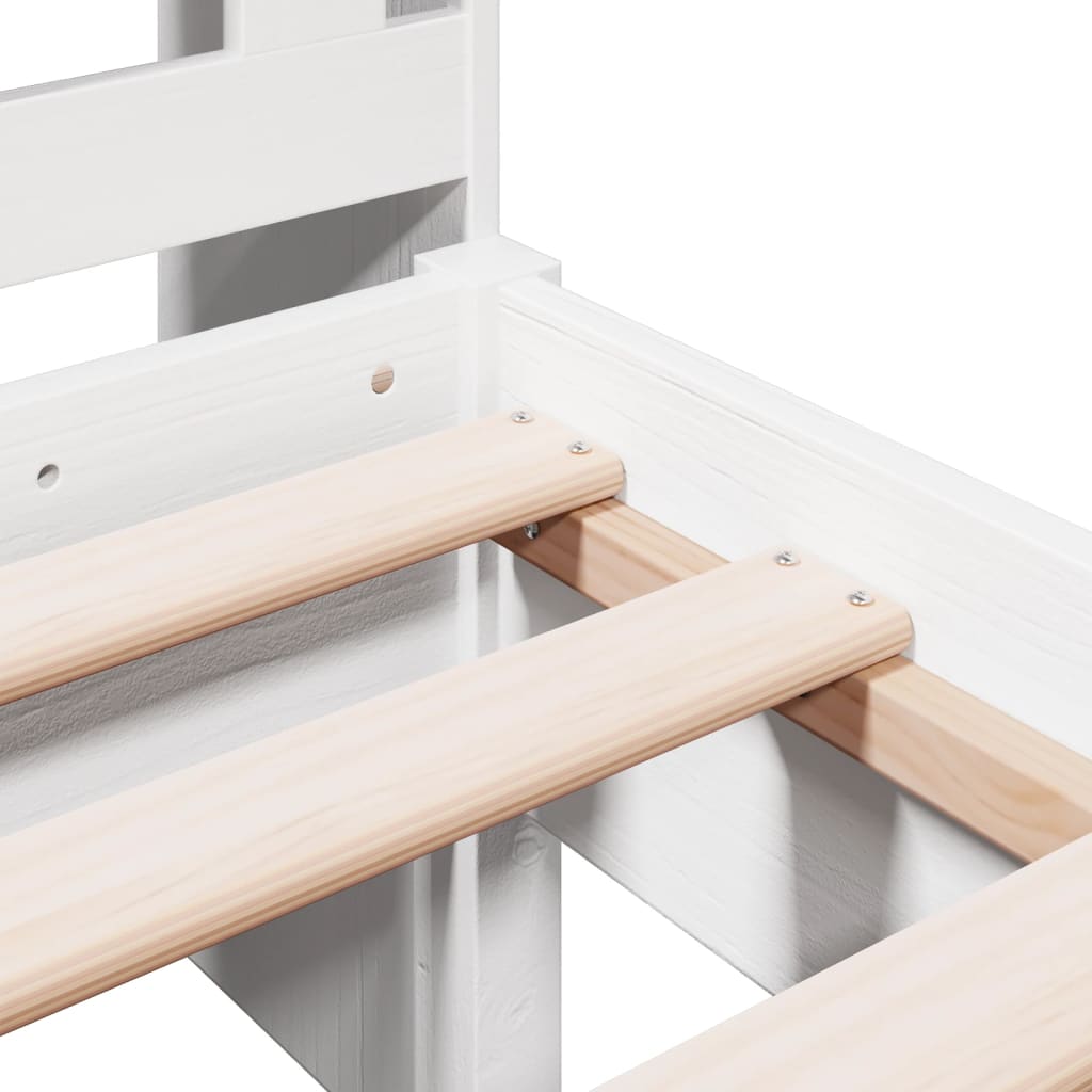 Seng med bokhylle uten madrass hvit 75x190 cm heltre furu