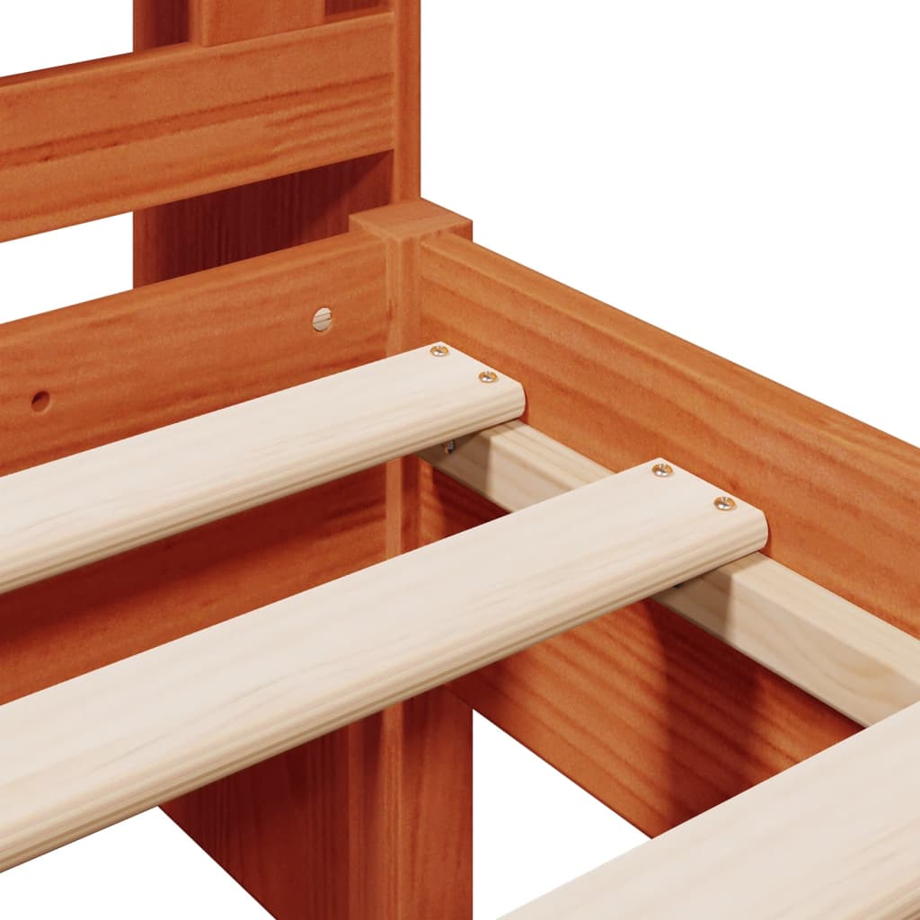 Seng med bokhylle uten madrass voksbrun 75x190 cm heltre furu