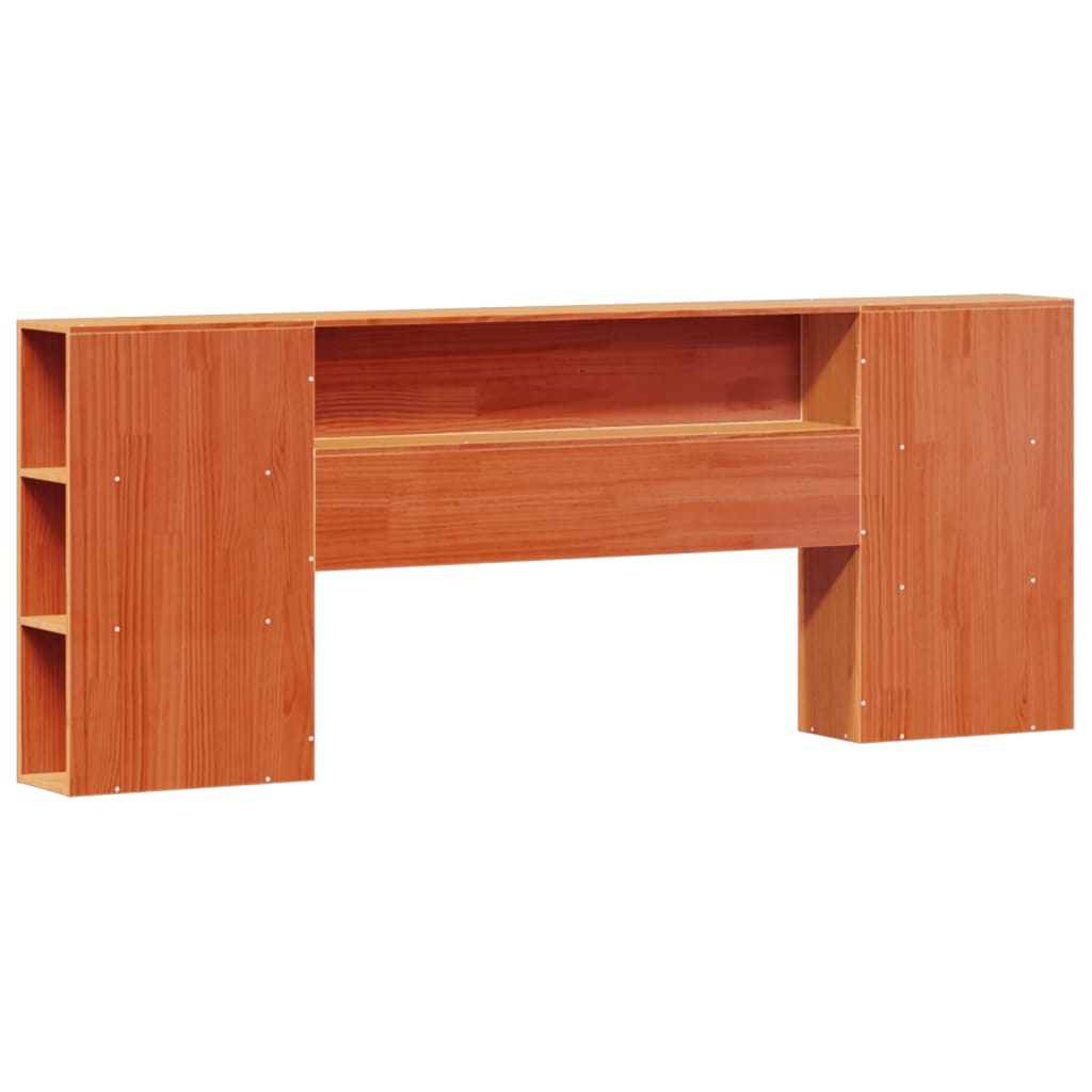 Seng med bokhylle uten madrass voksbrun 180x200 cm heltre furu