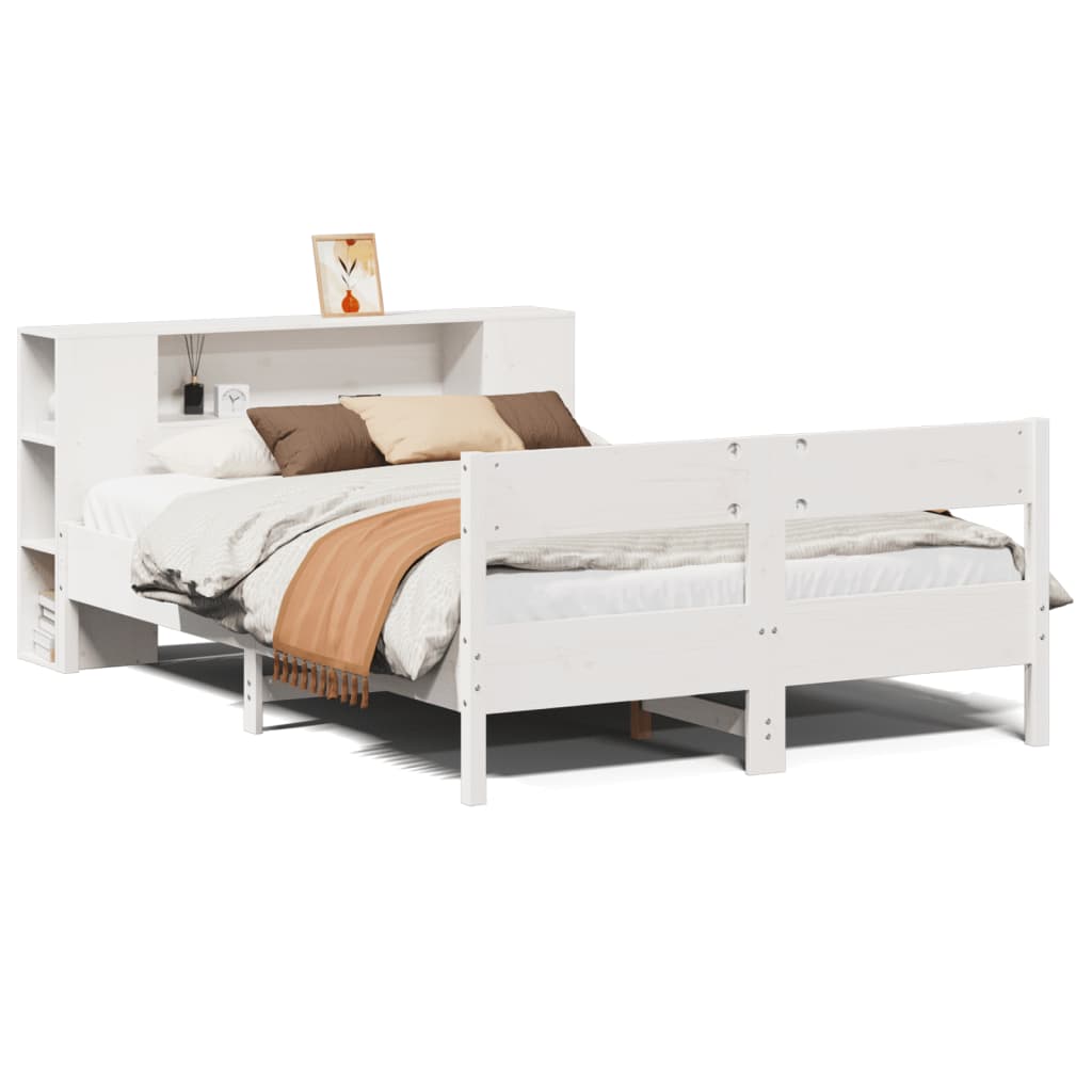 Seng med bokhylle uten madrass hvit 160x200 cm heltre furu