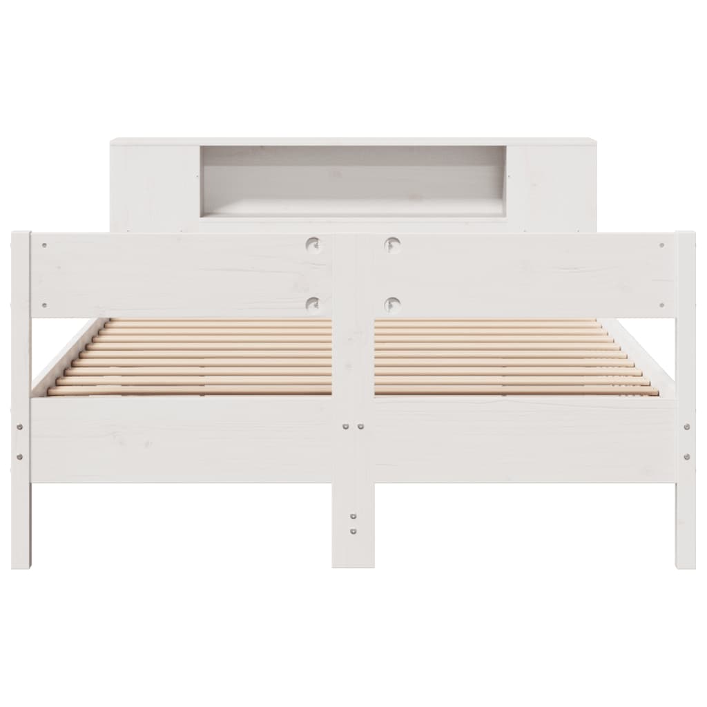 Seng med bokhylle uten madrass hvit 160x200 cm heltre furu