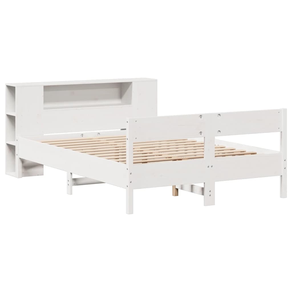 Seng med bokhylle uten madrass hvit 150x200 cm heltre furu