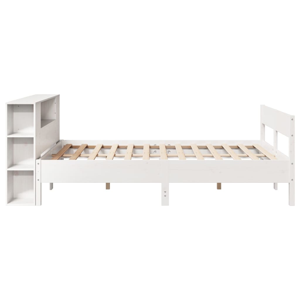 Seng med bokhylle uten madrass hvit 150x200 cm heltre furu