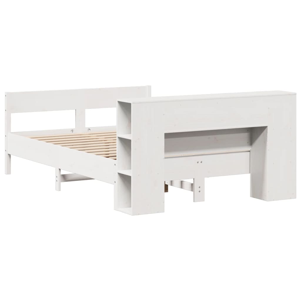 Seng med bokhylle uten madrass hvit 150x200 cm heltre furu