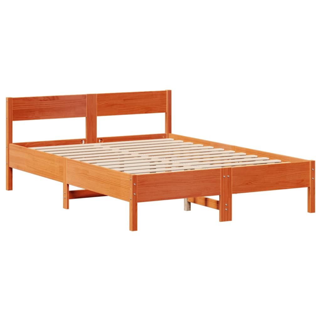 Seng med bokhylle uten madrass voksbrun 150x200 cm heltre furu