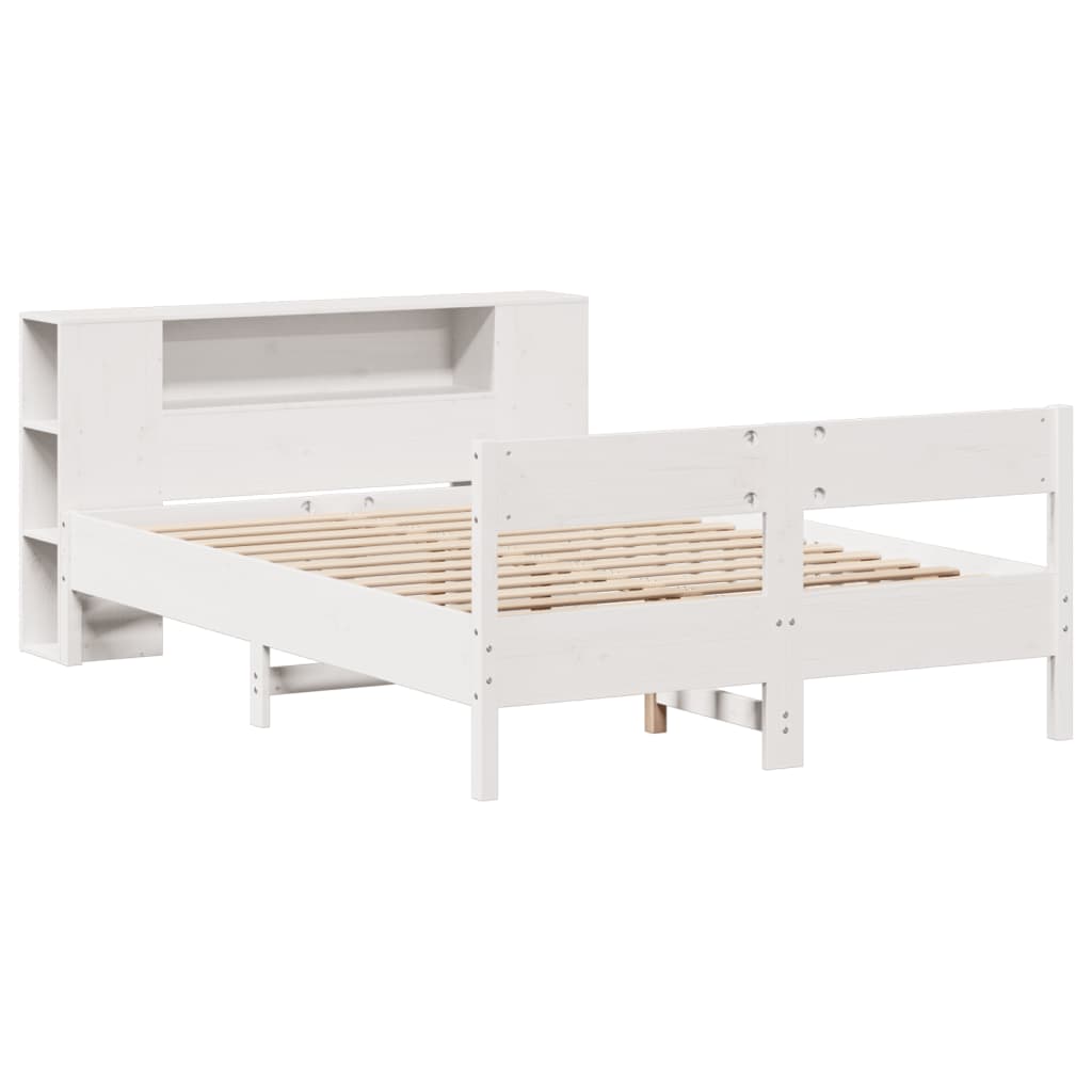 Seng med bokhylle uten madrass hvit 140x200 cm heltre furu