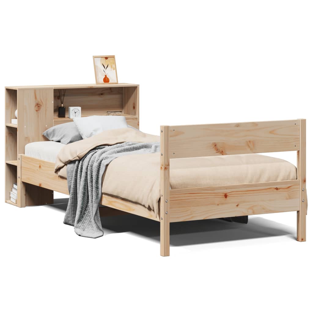 Seng med bokhylle uten madrass 75x190 cm heltre furu