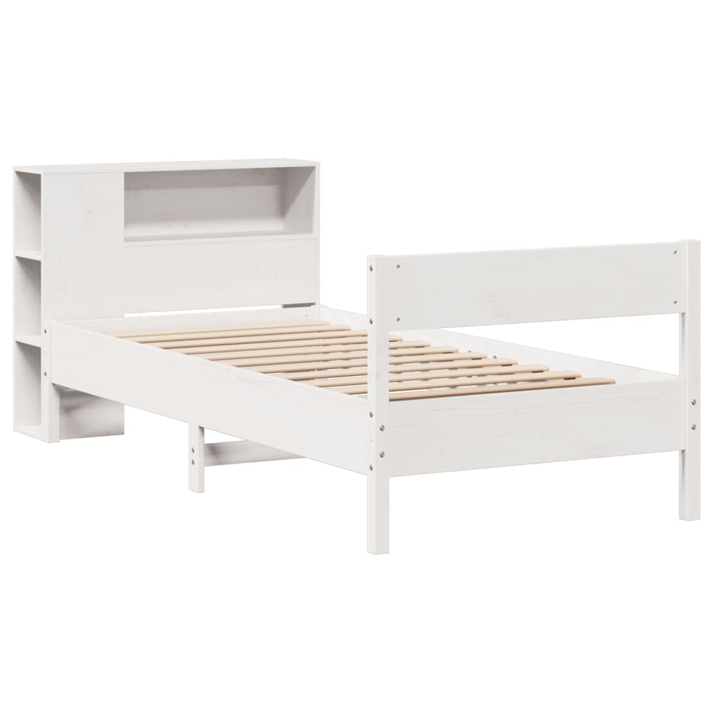 Seng med bokhylle uten madrass hvit 75x190 cm heltre furu