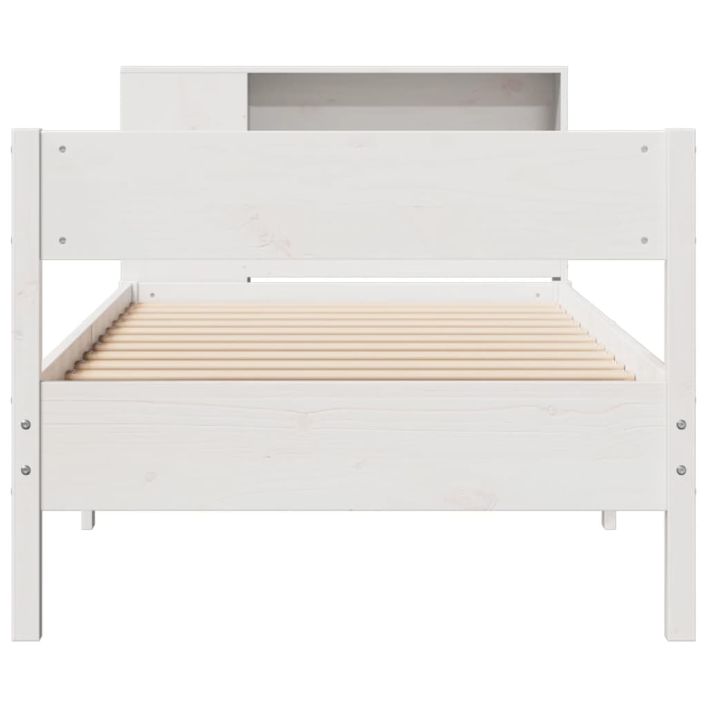 Seng med bokhylle uten madrass hvit 75x190 cm heltre furu