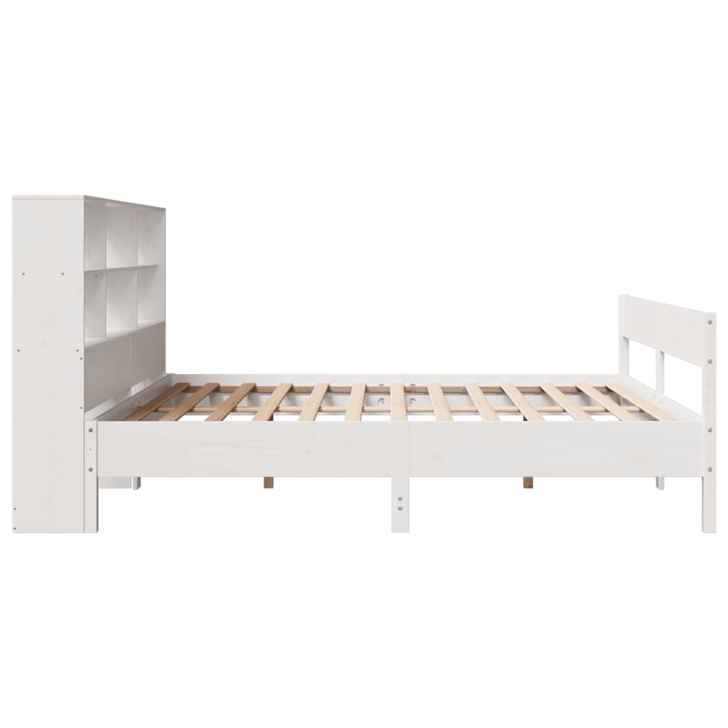 Seng med bokhylle uten madrass hvit 180x200 cm heltre furu