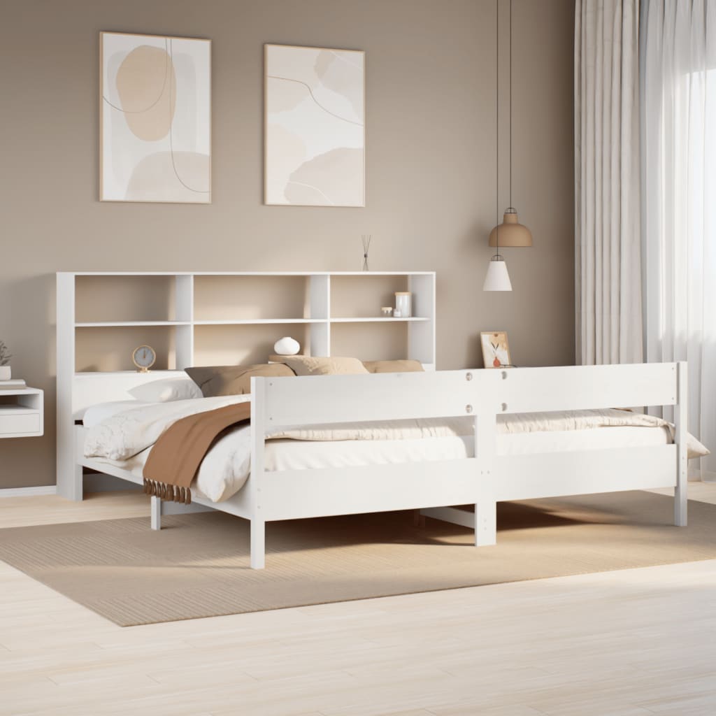 Seng med bokhylle uten madrass hvit 180x200 cm heltre furu