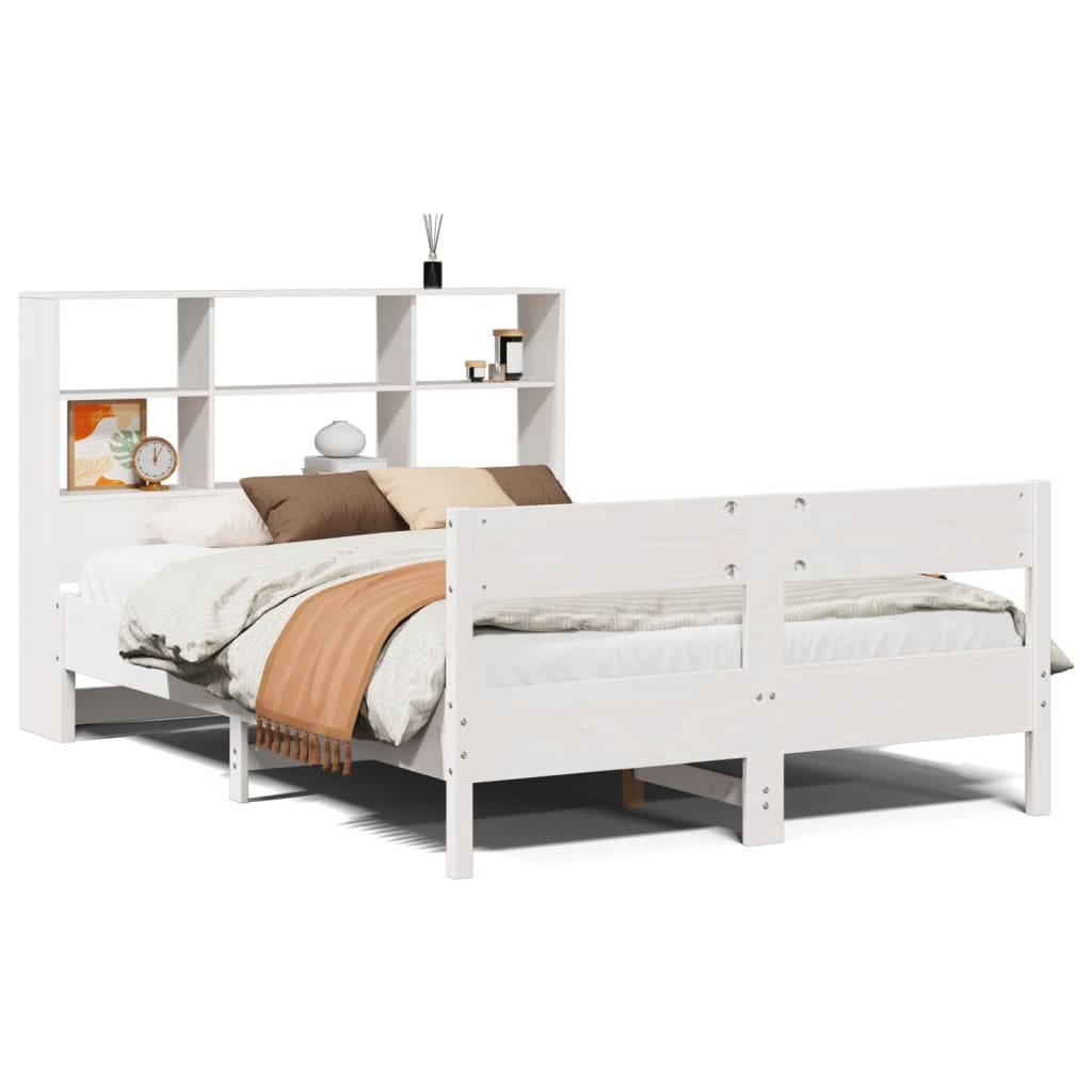 Seng med bokhylle uten madrass hvit 160x200 cm heltre furu