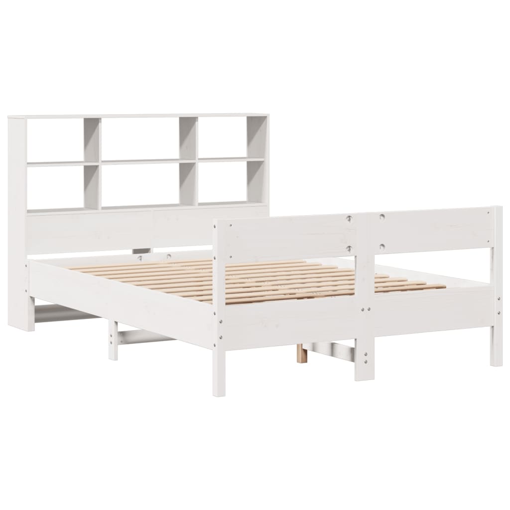 Seng med bokhylle uten madrass hvit 160x200 cm heltre furu
