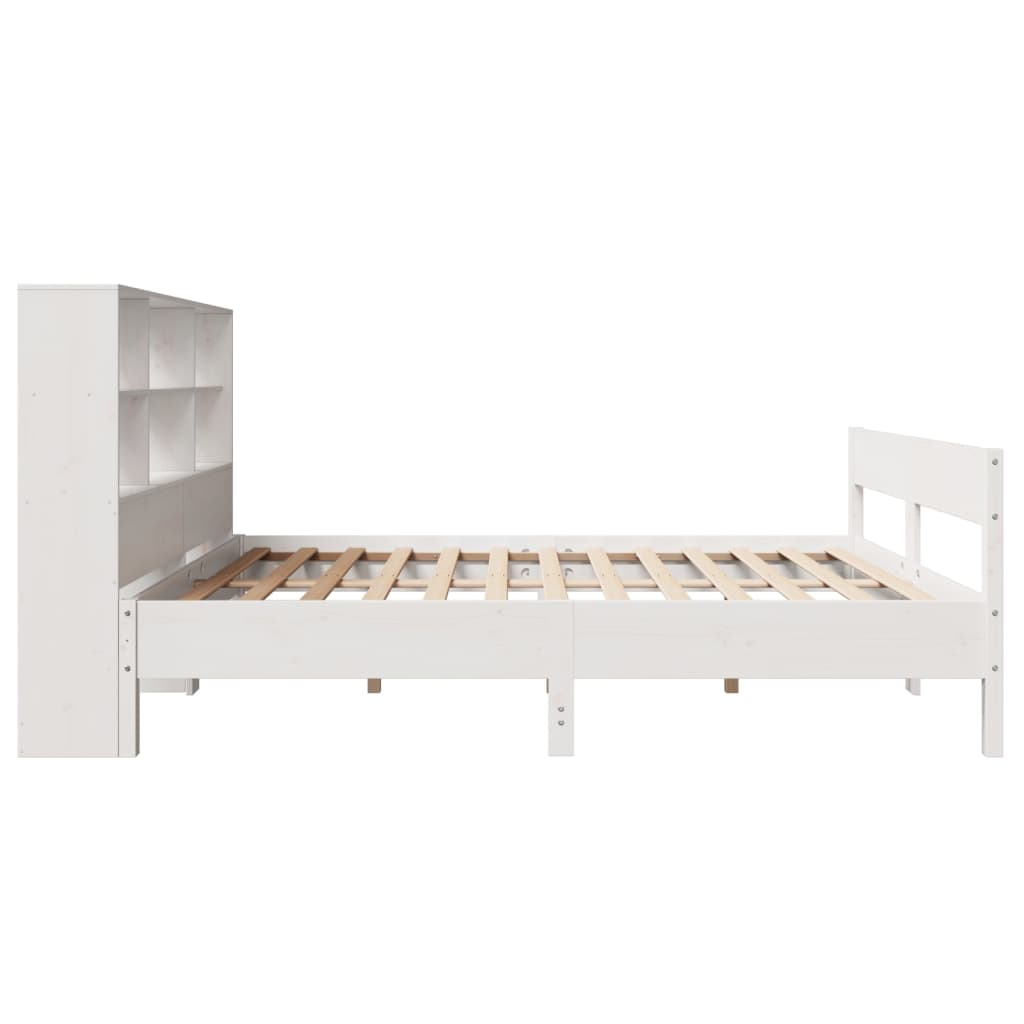 Seng med bokhylle uten madrass hvit 160x200 cm heltre furu