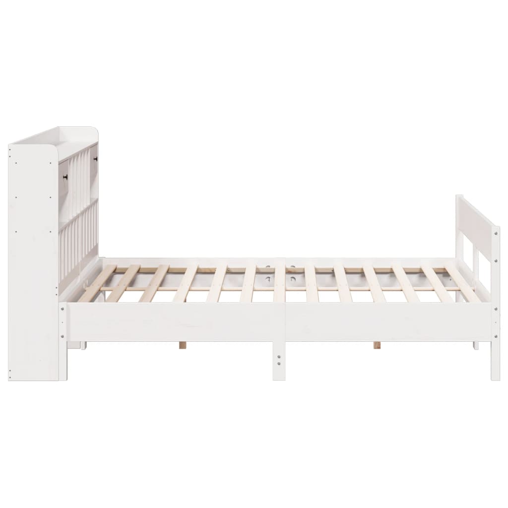 Seng med bokhylle uten madrass hvit 180x200 cm heltre furu