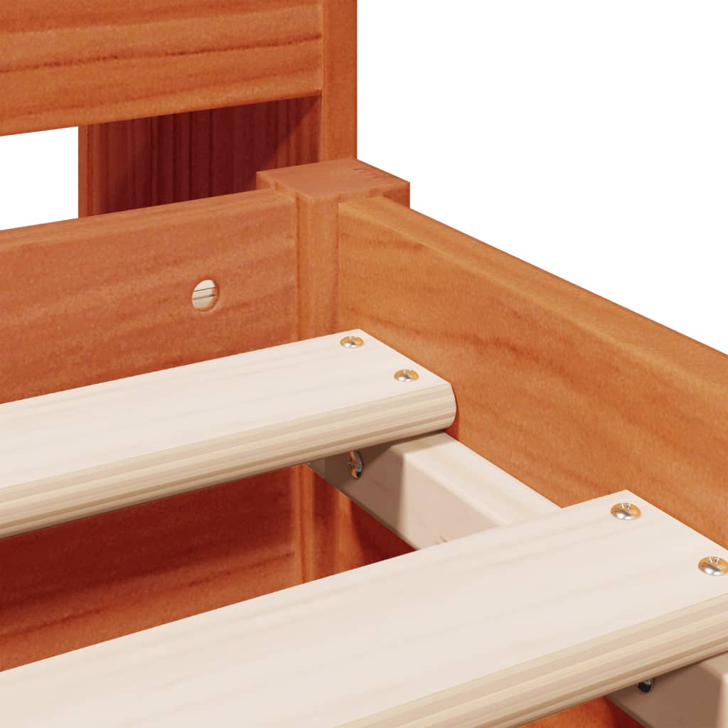 Seng med bokhylle uten madrass voksbrun 150x200 cm heltre furu