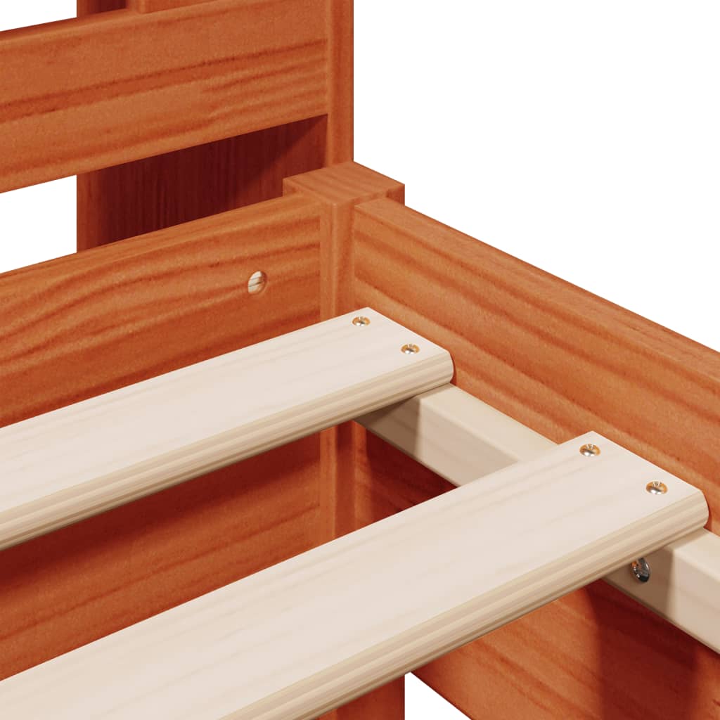 Seng med bokhylle uten madrass voksbrun 100x200 cm heltre furu