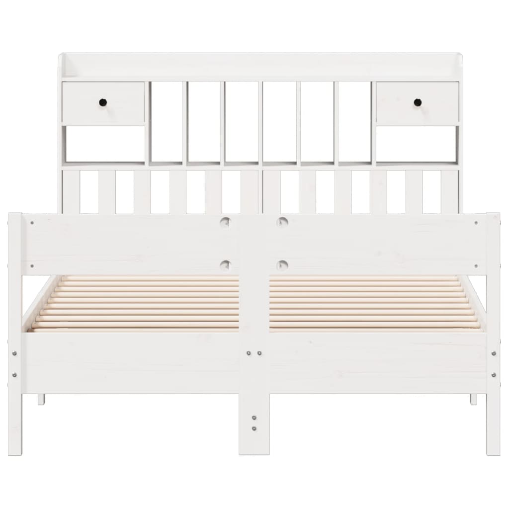 Seng med bokhylle uten madrass hvit 140x190 cm heltre furu