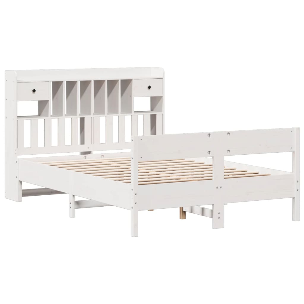 Seng med bokhylle uten madrass hvit 135x190 cm heltre furu