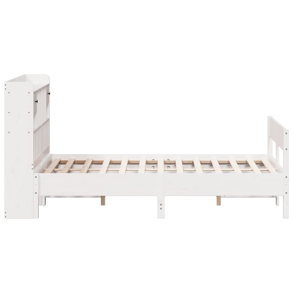 Seng med bokhylle uten madrass hvit 135x190 cm heltre furu