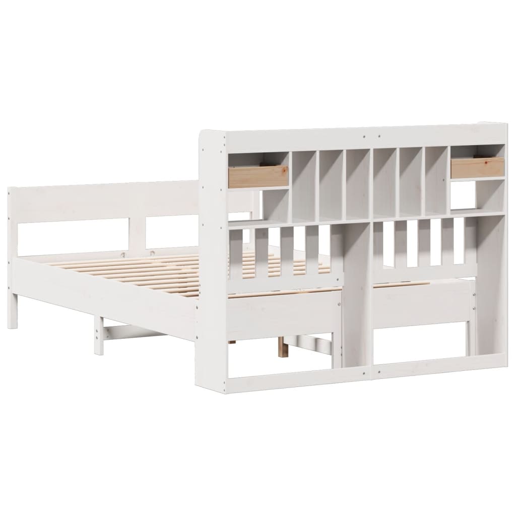 Seng med bokhylle uten madrass hvit 135x190 cm heltre furu