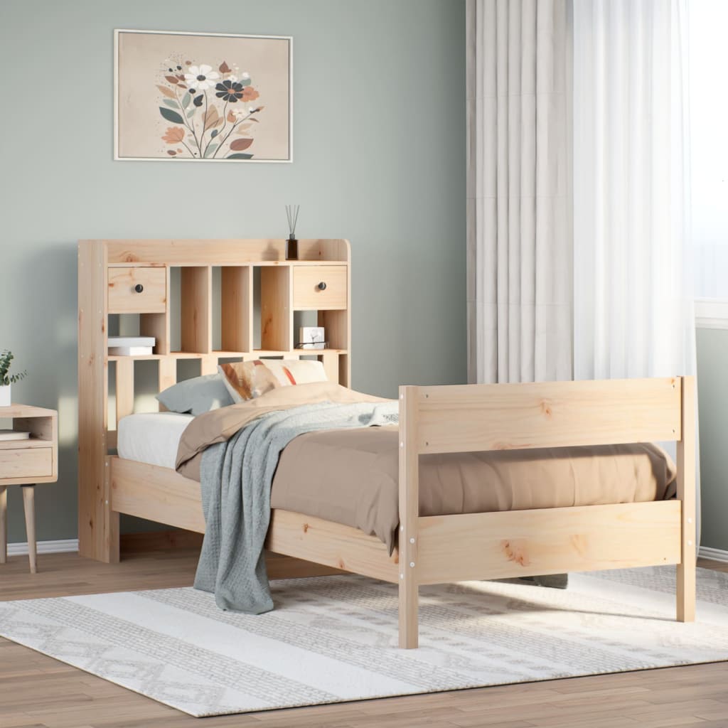 Seng med bokhylle uten madrass 90x190 cm heltre furu